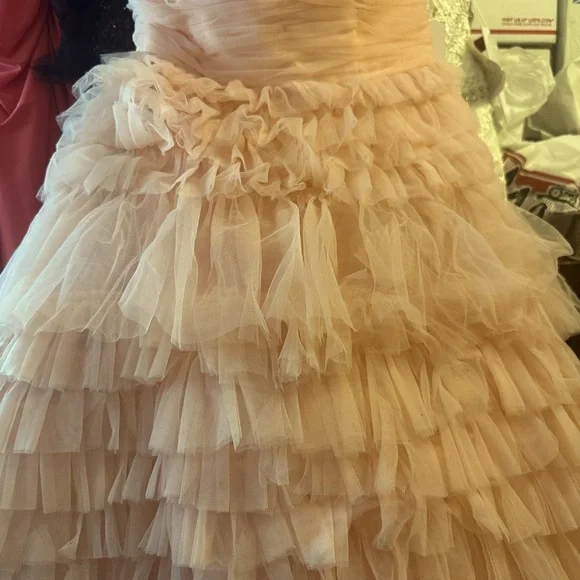 ✔️ Mac Duggal BNWT Pink Strapless Tulle Ruffle Gown #20573 - Picture 5 of 11